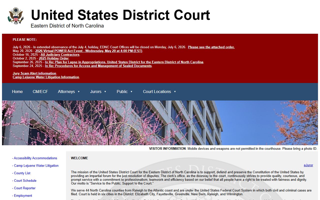 Perquimans County Clerk of Superior Court federal court distinction EDNC