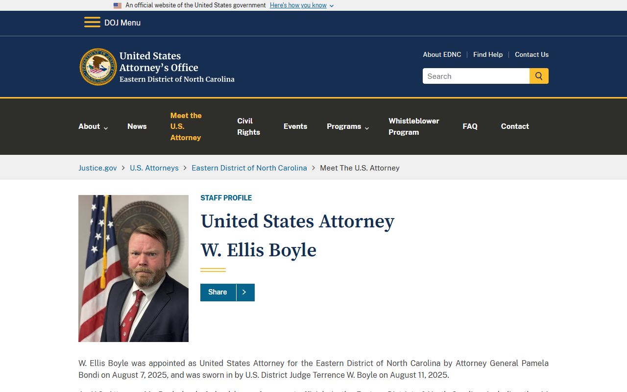 Perquimans County arrest records and court charges U.S. Attorney W Ellis Boyle