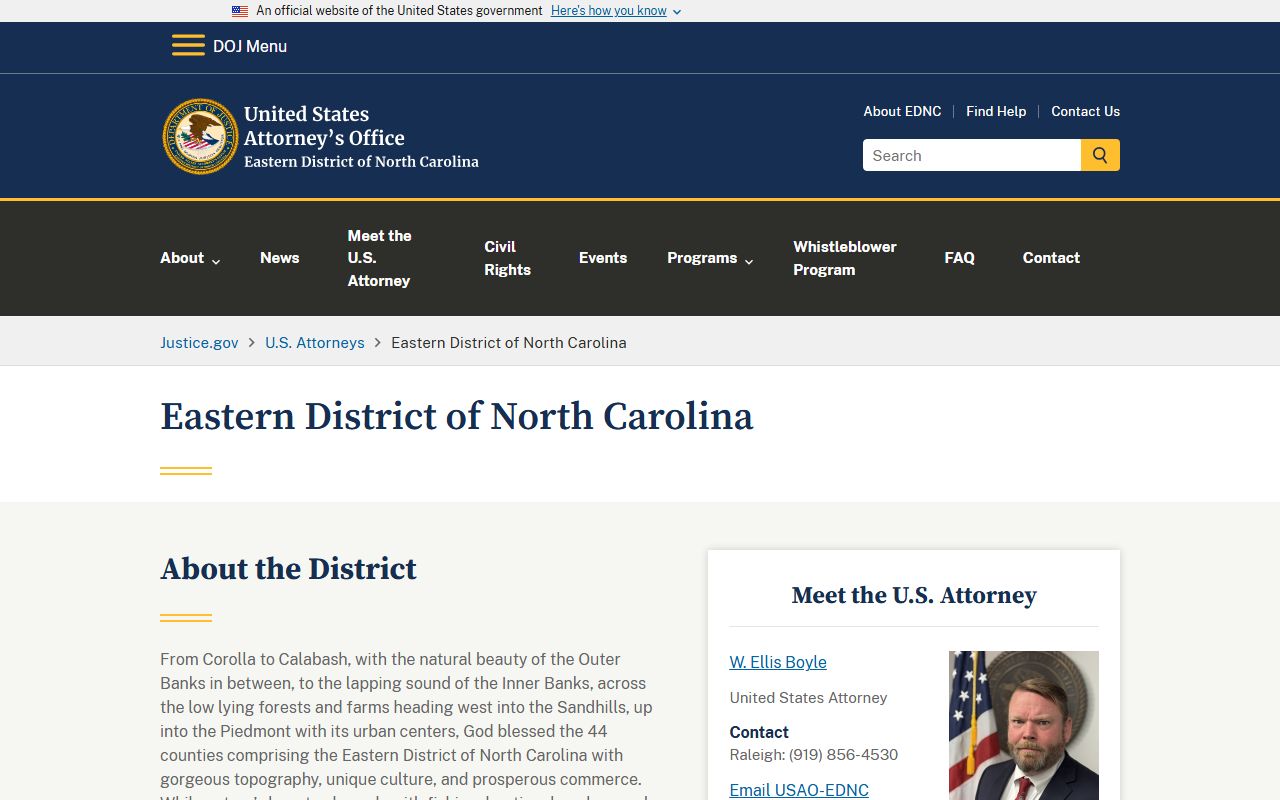 Perquimans County arrest records and court charges U.S. Attorney office distinction
