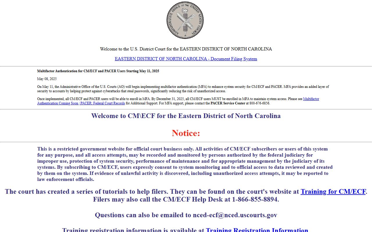 Perquimans County court dockets federal CM ECF distinction