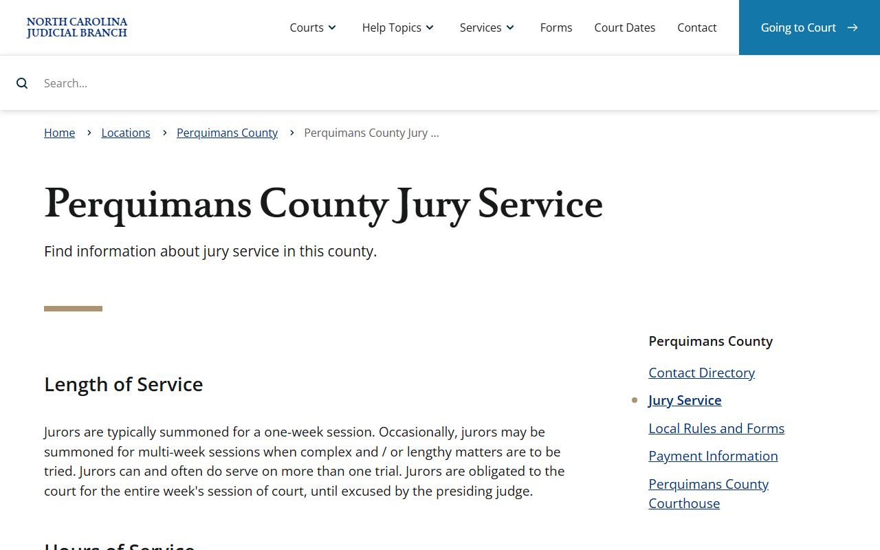 Perquimans County court dockets jury service session details