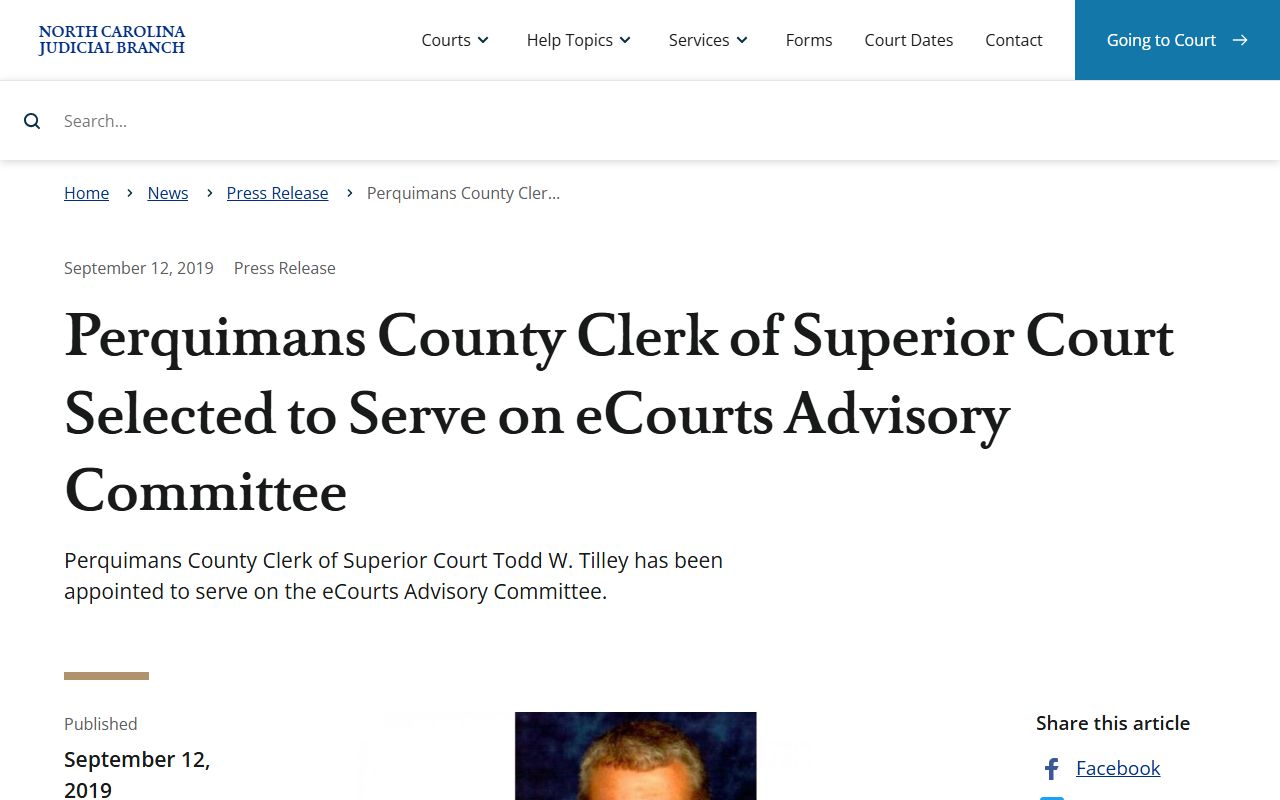Perquimans County court dockets Todd Tilley eCourts advisory committee