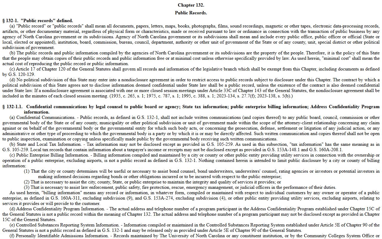 Perquimans County court records Chapter 132 restrictions