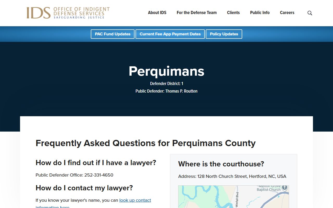 Perquimans County criminal court records IDS public defender page