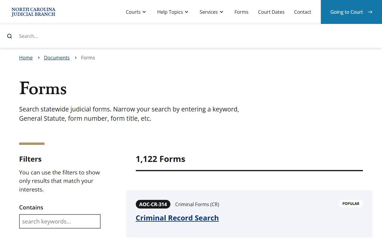 Perquimans County criminal court records official forms search