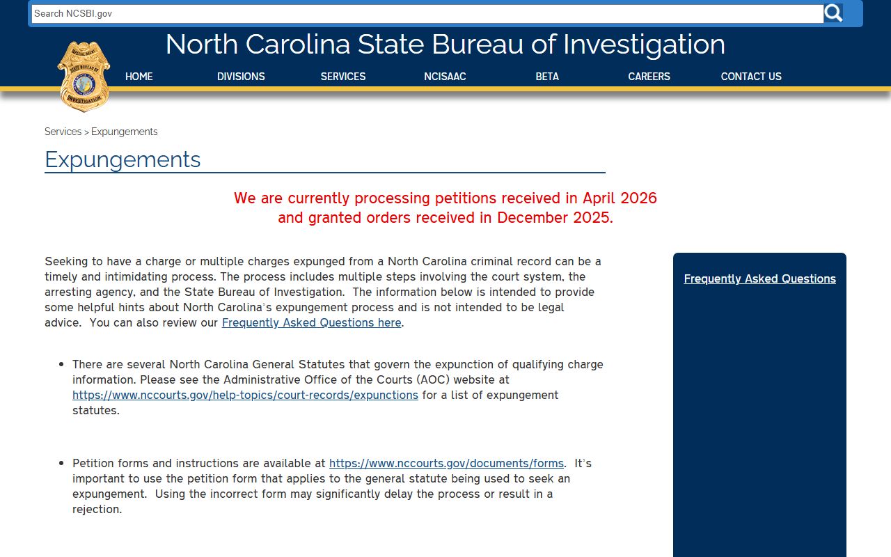 Perquimans County criminal court records SBI expungement guidance