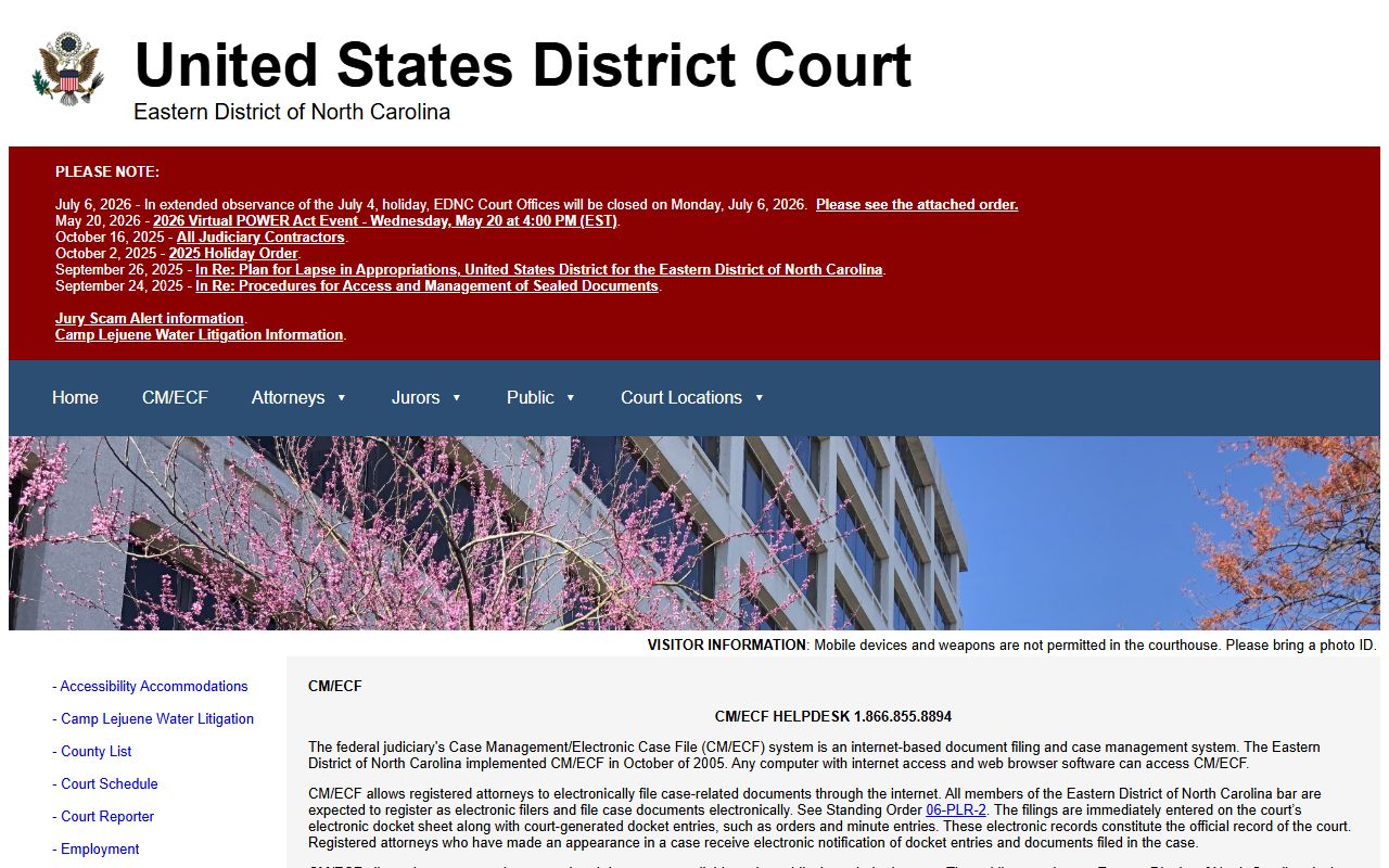 Perquimans County federal court records EDNC CM ECF information