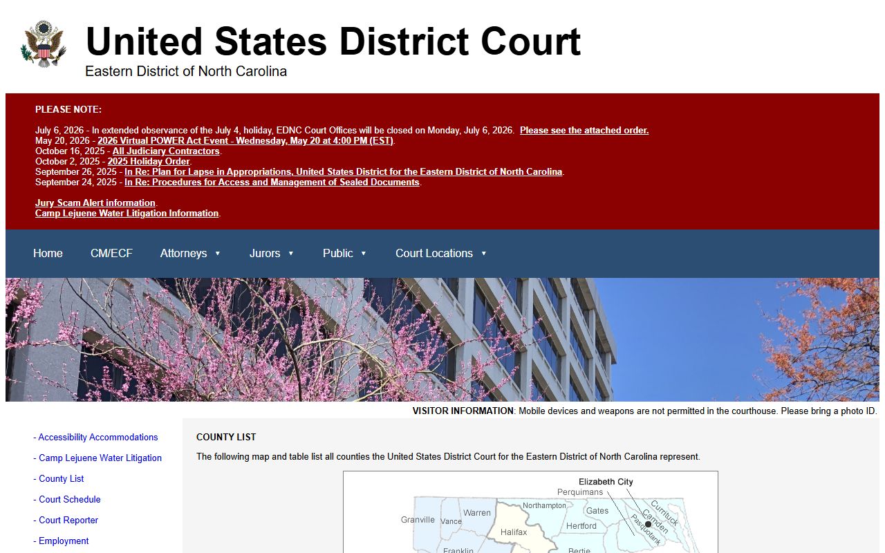 Perquimans County federal trial court records EDNC county list