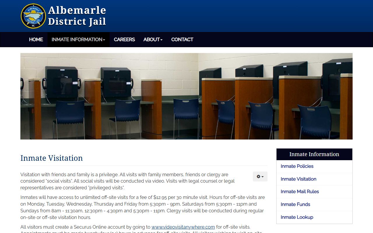 Perquimans County inmate visitation schedule and video visit rules