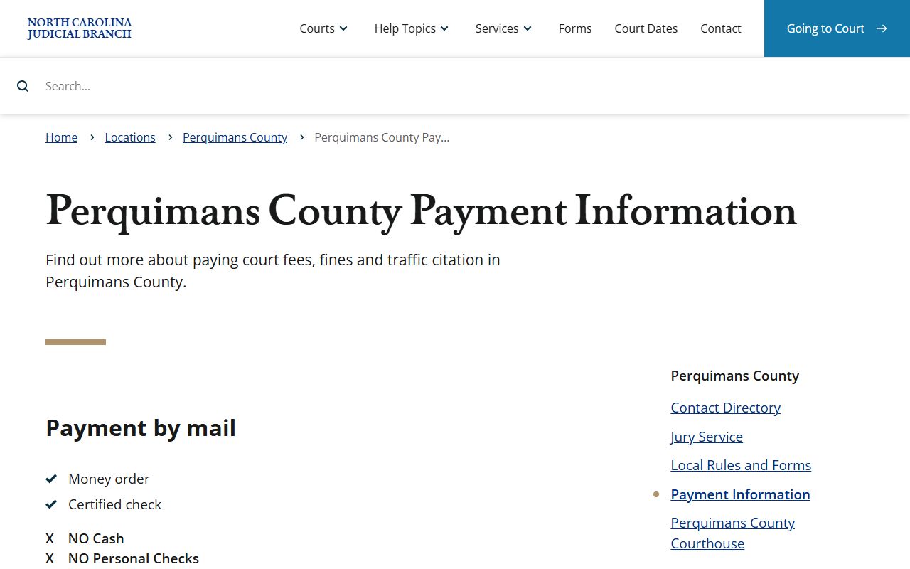 Perquimans County traffic court records payment information