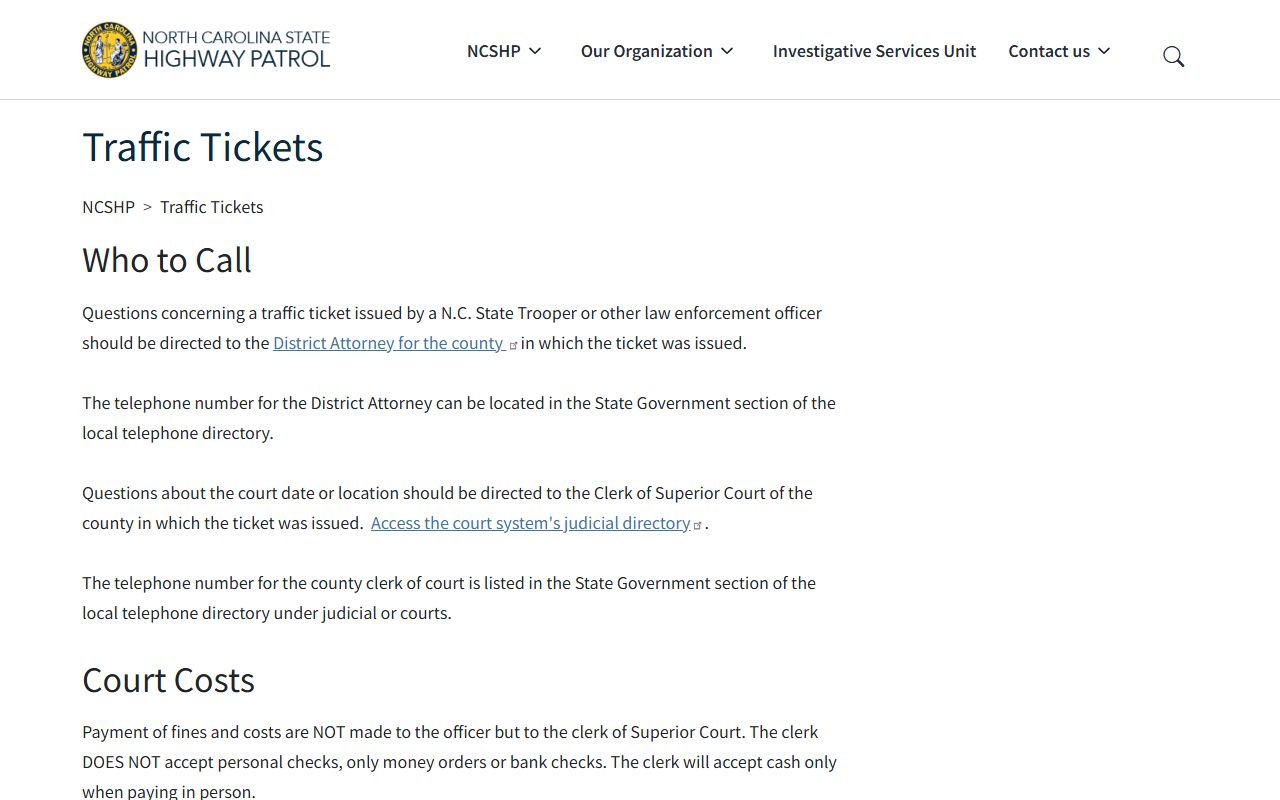 Perquimans County warrant records and State Highway Patrol traffic ticket payment routing